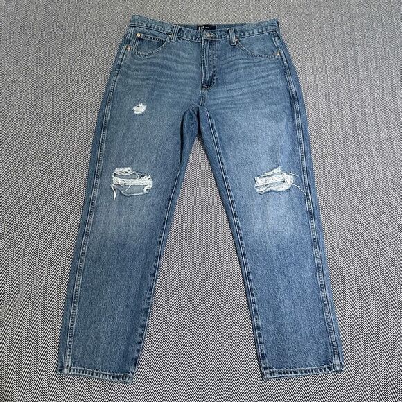 GAP Rigid Cotton Mom Jeans Cropped Ankle Distressed Vintage Wash Ripped Knees 14 - Picture 3 of 12